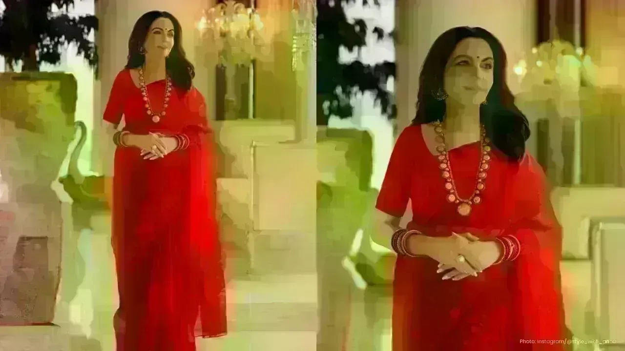 Nita Ambani Dazzles in Red Saree During Siddhivinayak Temple Visit